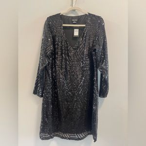 NWT City Chic Sequin Dress Long Sleeve Black Sz 16